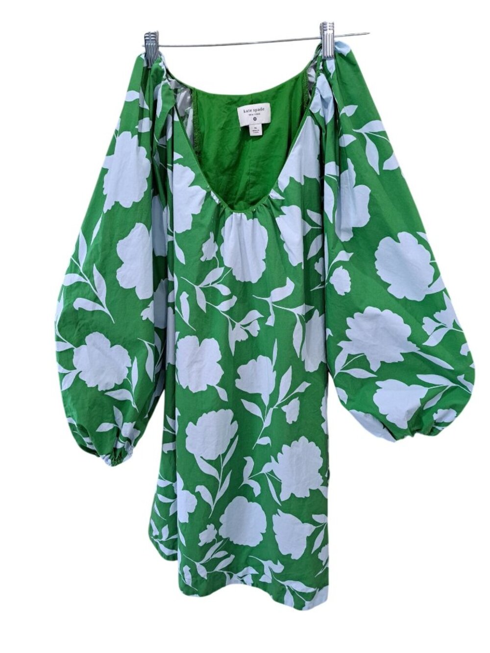 Kate Spade X Target Green Floral Poplin Puff Sleeve Mini Dress XL Vacation - Picture 2 of 12